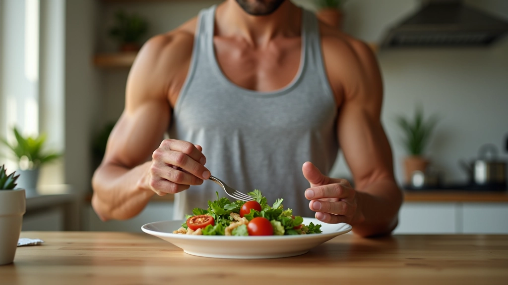 Atleta consumindo refeição nutritiva equilibrada